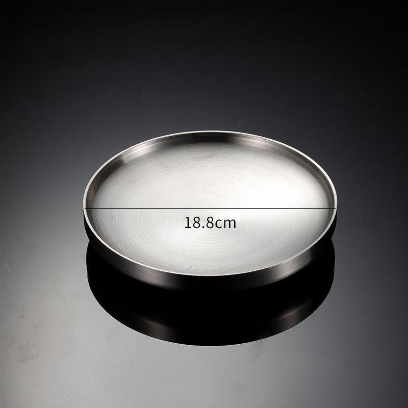 

ZISIZ 304 Stainless Steel Double-Layer Round Dinner Plates, 19cm (2-Pack)