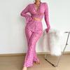 Yousheng Women Valentine's Day Pajamas Set Sexy Heart Print Ruffle Hem 2 Piece Lounge Pjs Set Long Sleeve V Neck Shirt And Pants Sleepwear