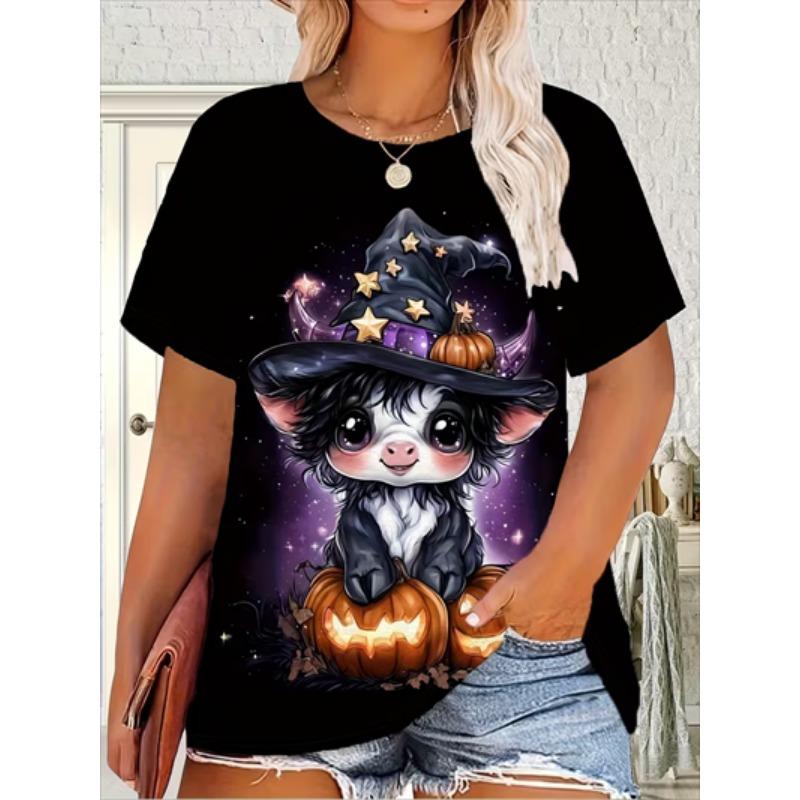 Women's Christmas T-Shirt Holiday Top Tee Round Neck Shirt Festive Wear Cheerful Print Short Sleeve T-Shirt