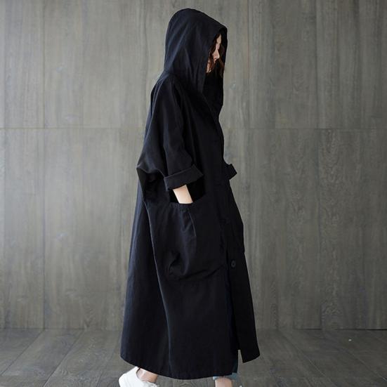 Spring Autumn Women Trench Coat Solid Color Loose Hooded Streetwear Literary Style Single Breasted Windbreaker Overcoat for Working