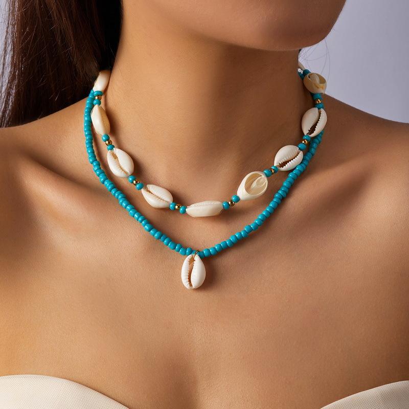 Boho Ručně vyráběný Pletený Korálkový Přívěsek Mušle Hvězdice Klíční kost Řetízek Náhrdelník Ženy Plážová Dovolená Šperky Doplňky