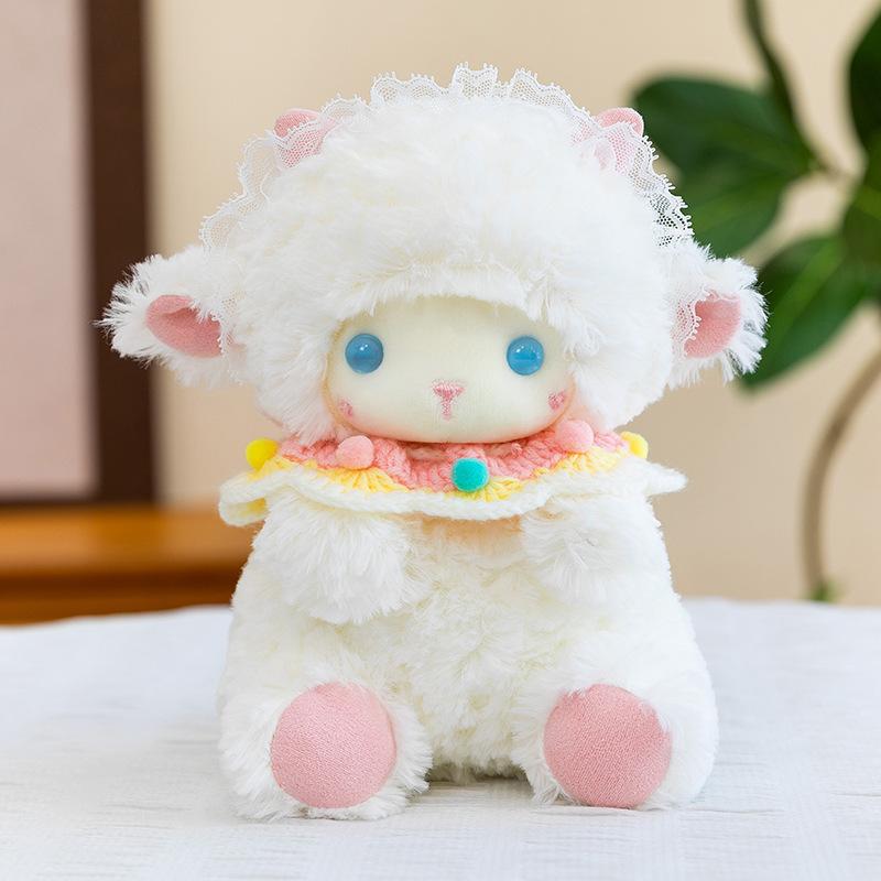 20Cm Cute White Little Sheep Plush Doll Soft Fluffy Stuffed Throw Pillow Lace Trim Home Decor Ornament Birthday Gift For Women