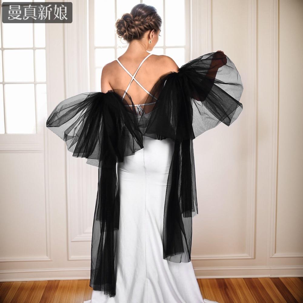 Detachable Big Puffy Tulle Shoulder Cuffs Long Streamer Floating Arm Sleeves Off Shoulder Bridal Accessory For Spaghetti Strap Wedding Gown Photoshoot