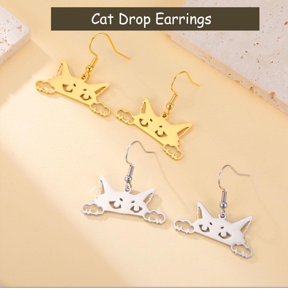 Cazador Sneaking Cat Earrings for Women Stainless Steel Cute Animal Kitten Drop Earrings Jewelry Birthday Gift 2026 New