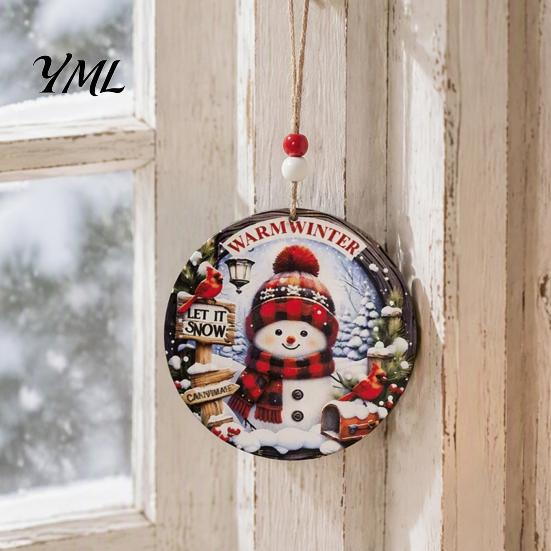 Wooden Xmas Tree Ornaments Christmas Hanging Sign with Hemp Rope, Rustic Holiday Wall Decor for Home Party Decoration, Solid Wood Festive Ornament