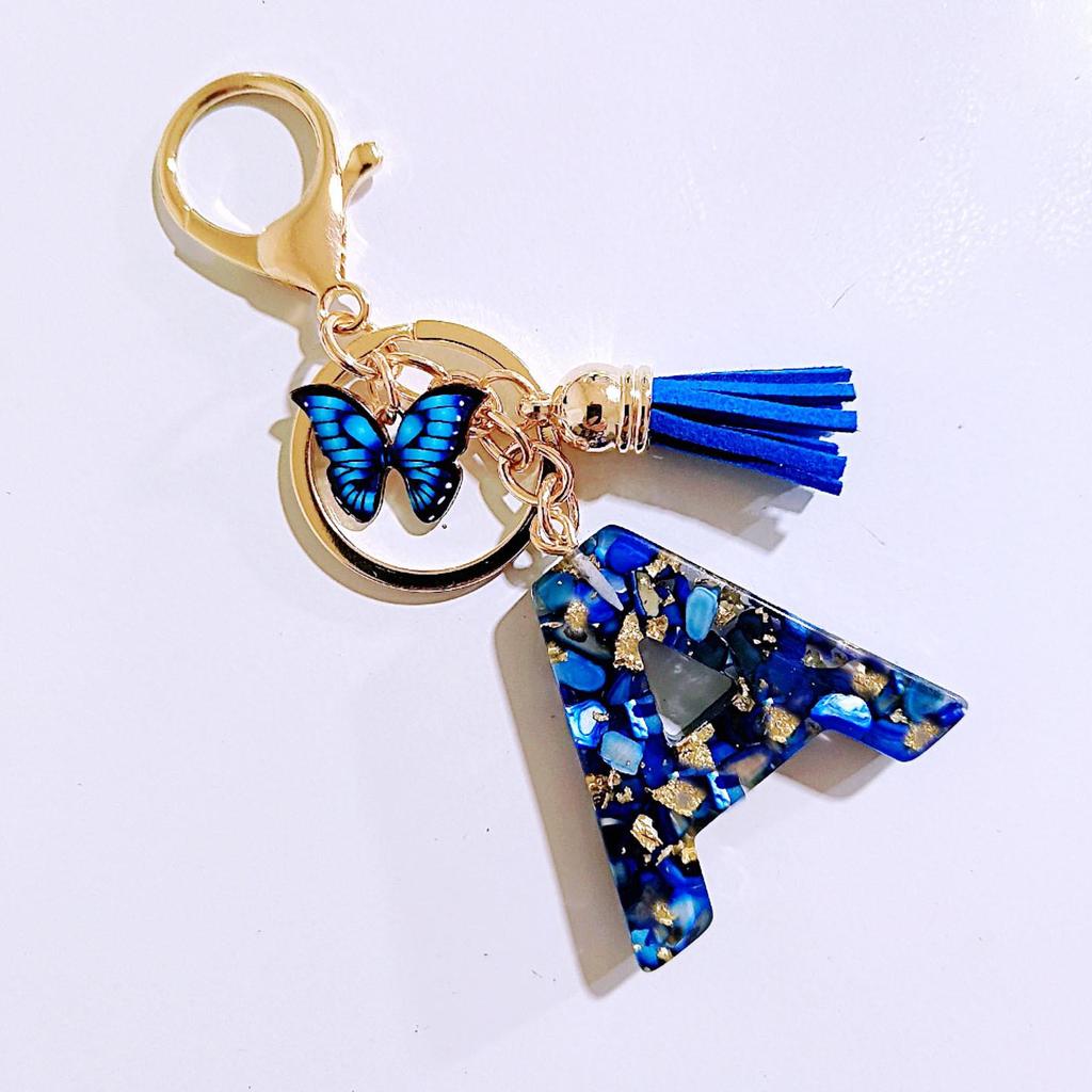 Sapphire Blue Butterfly Tassel Keychain Pendant