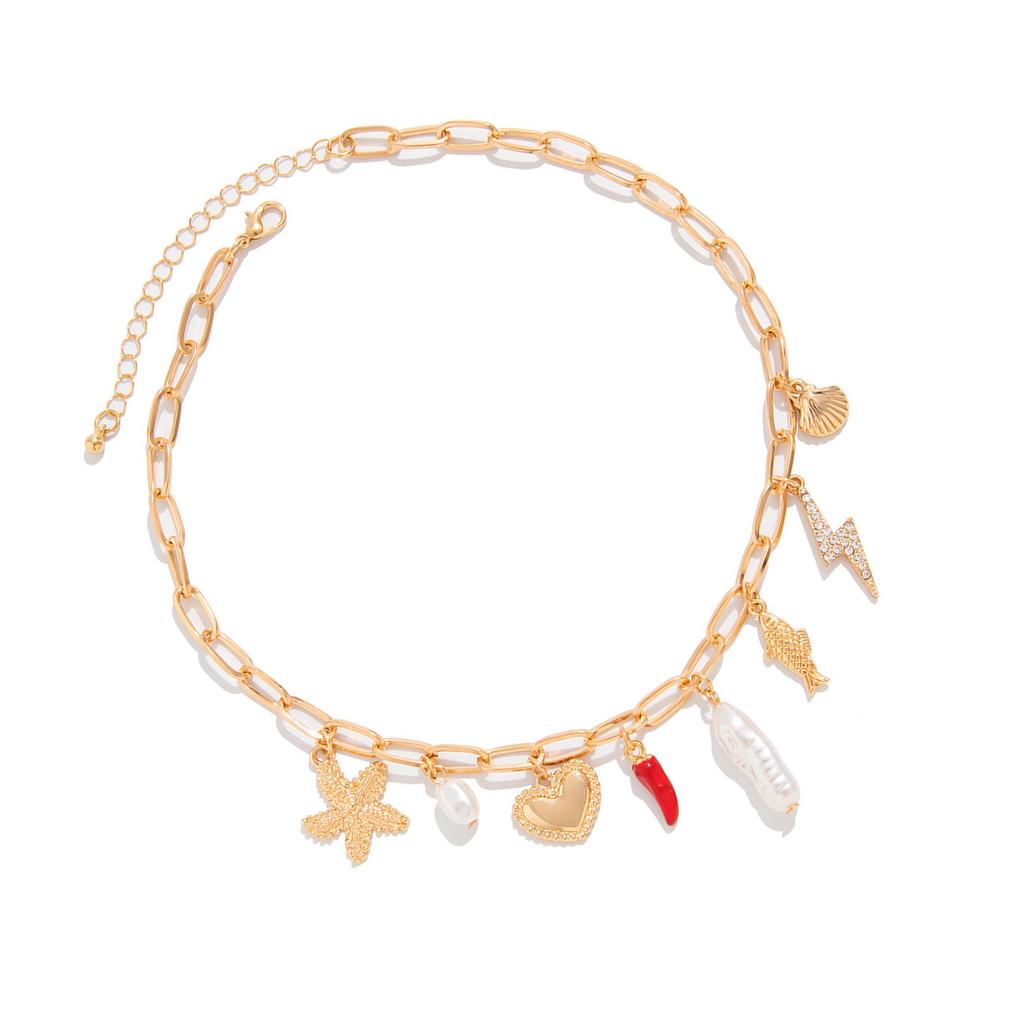 Ocean Inspired Chunky Shell Starfish Pendant Necklace Summer Beach Jewelry Gift Elegant Clavicle Chian for Women