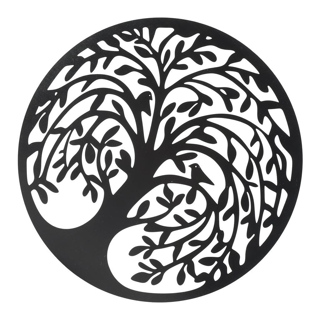 Kovový strom Nástěnné umění Odolné proti rzi Kulatá nástěnná plaketa Dekor do obývacího pokoje Ložnice Venkovní Černá 11.81