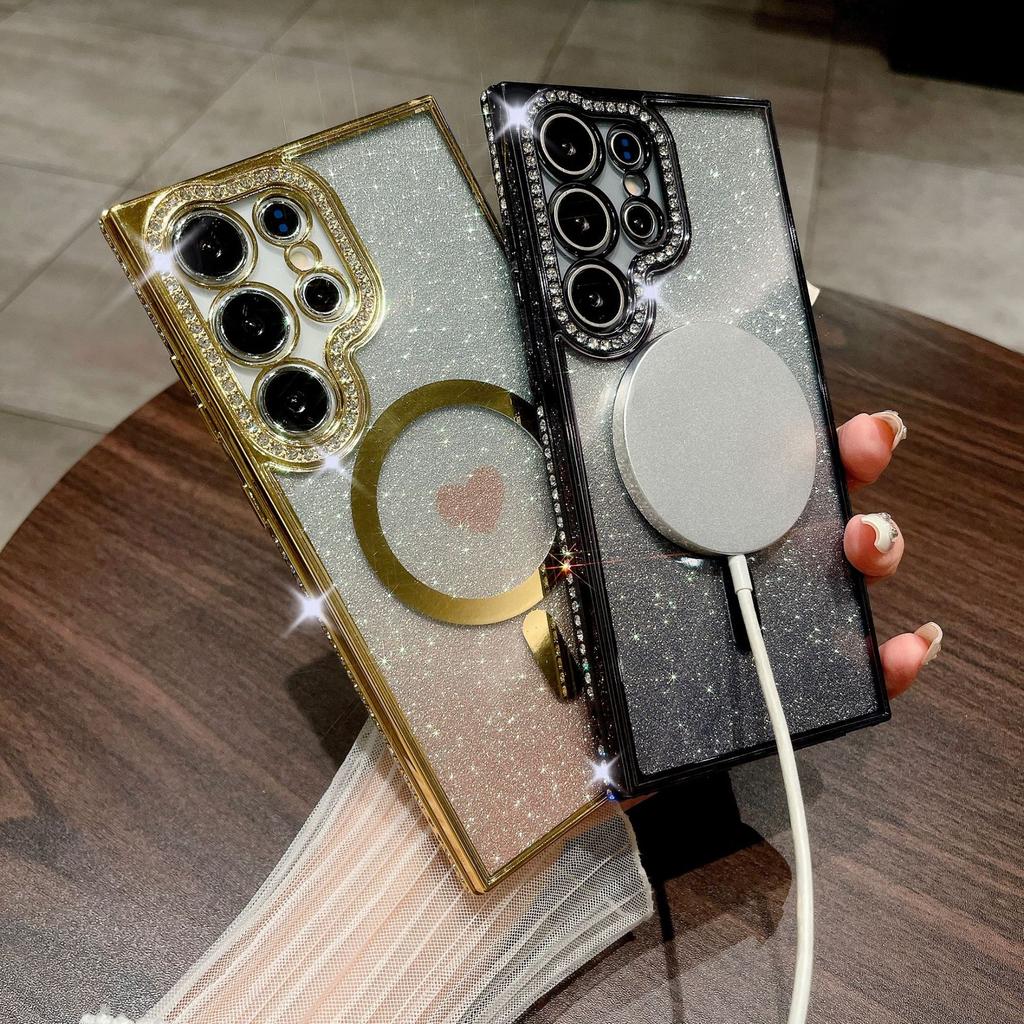New Samsung S24 Ultra Magnetic Phone Case Gradient Glitter S23plus Rhinestone Love S22 Protection Case