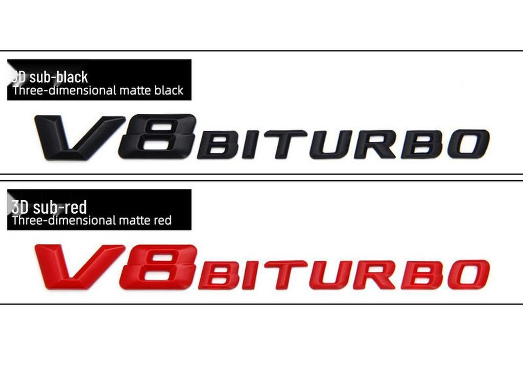 Fits Mercedes-Benz V8 BITURBO: Fender Side Emblem, Twin Turbocharger Rear Emblem, Lettering, Car Stickers.