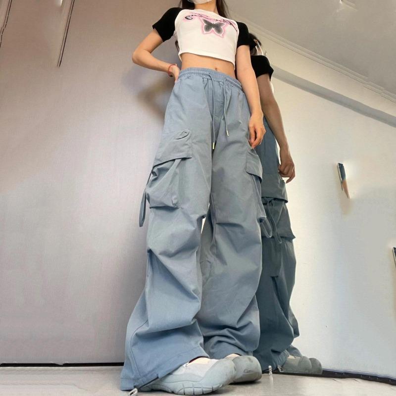 American retro quick-drying overalls women's summer high-waisted straight wide-leg streamers loose casual floor-mopping trousers trend