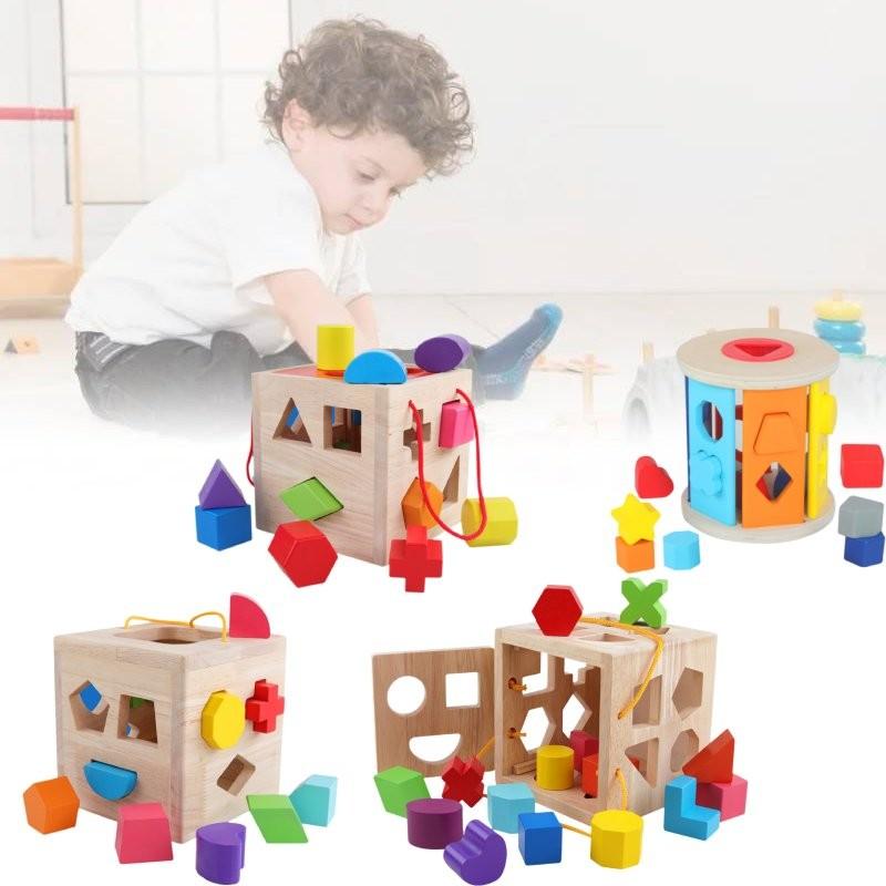 Colorful Aa Geometry Shape Matching Toy Set Wooden Building Blocks For Babies And Toddlers