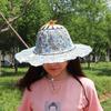 Foldable Hand Fan Sun Hat 2 In 1 Chinese Style Portable Floral Printed Handheld Fan Beach Cap Bamboo Hat