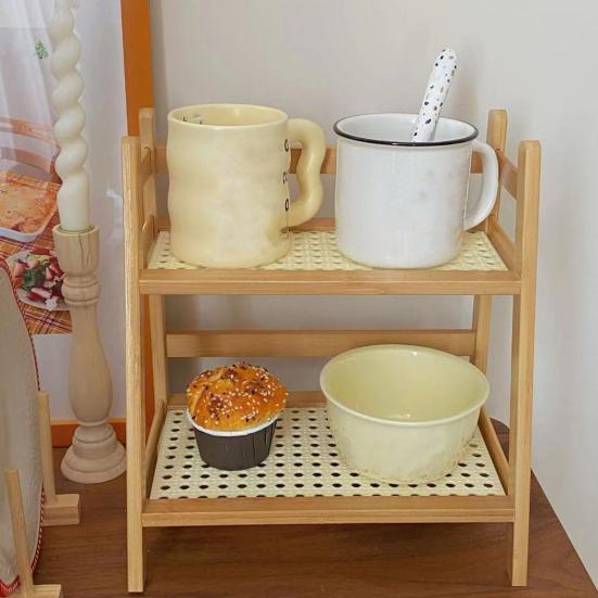 2-Tier Storage Shelf Rustic Wooden Desktop Stand Display Rack Trapezoidal Storage Organizer for Home Office Desk Kitchen Countertop