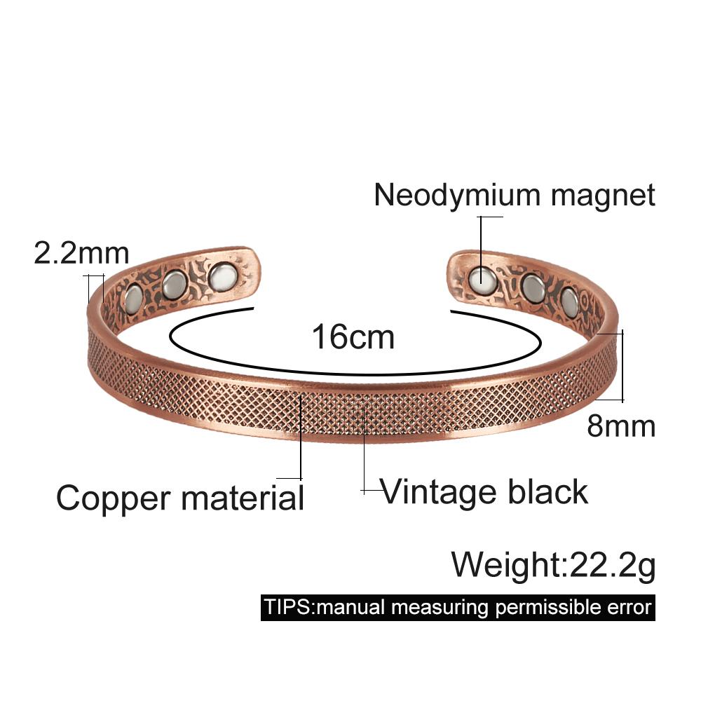 Vinterly Pure Copper Magnetic Bracelets Adjustable 8mm Knot Magnet Cuff Bangle Vintage Health Energy Jewelry Women Men Resizable