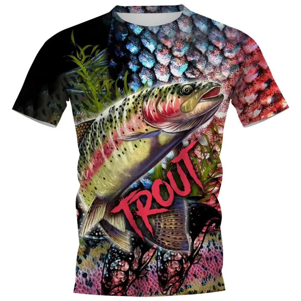 New Fishing Shirt Men's Summer Clothing Fish Graphic O Neck Oversized Tops 2024 Casual Outdoor Apparel For Male Shirt Tee 5XL