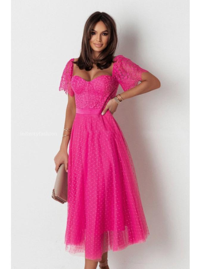 

Европейское и американское вечернее летнее платье без спинки со вставками из кружева XL розовый