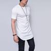 Summer Men T-shirt Round Neck Pure Color Irregular Hem Short Sleeve Slim Fit Pullover Mid Length Casual