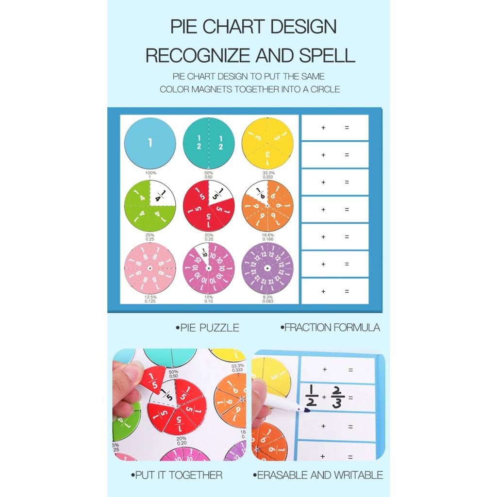 Kids Magnetic Fraction Math Montessori Toys Wooden Fraction Book Set Arithmetic Teaching Aid Kids Educational Learning Toys