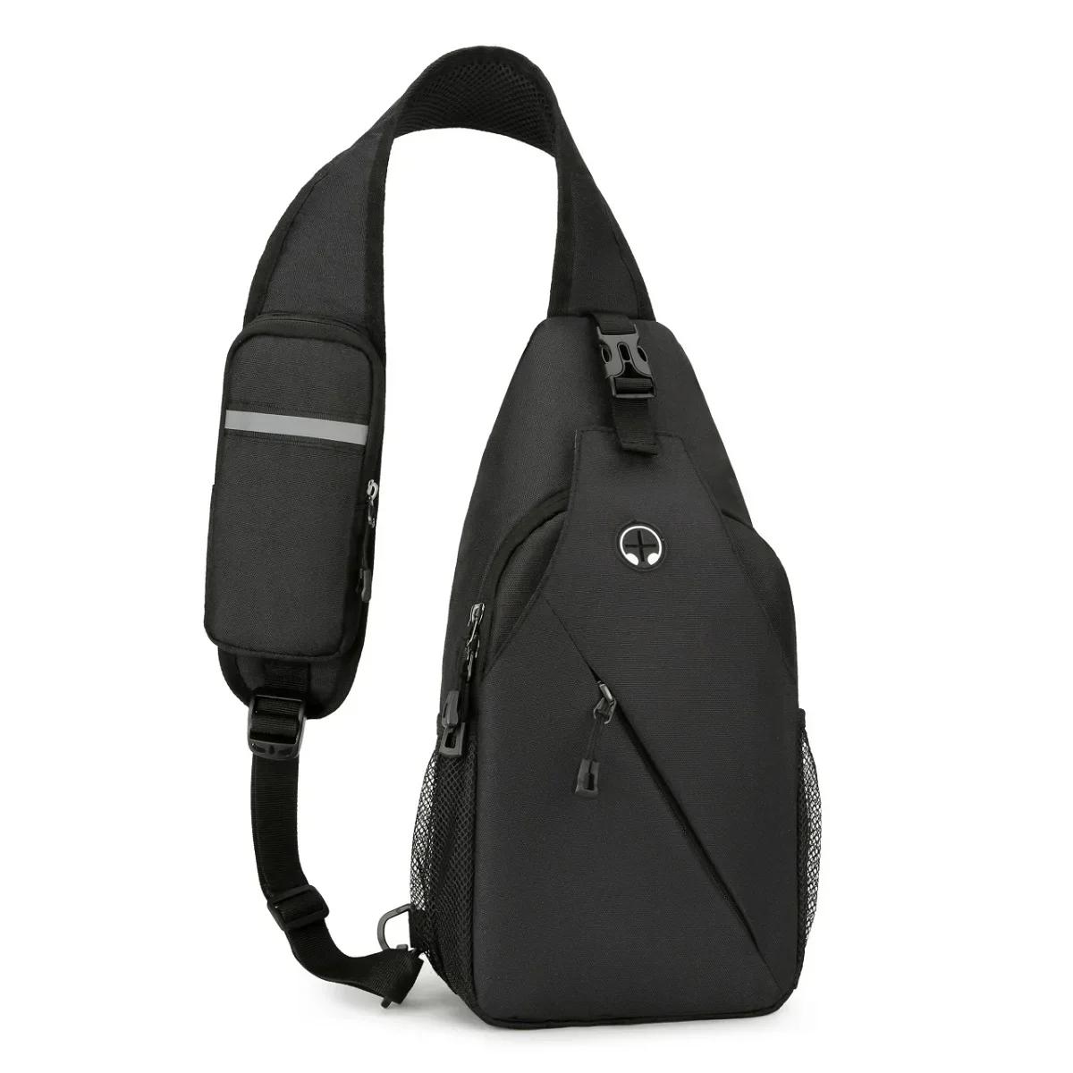 

Новая повседневная нагрудная сумка мужская сумка через плечо для мобильного телефона многофункциональная легкая спортивная сумка на плечо 35cm-38cm чёрный