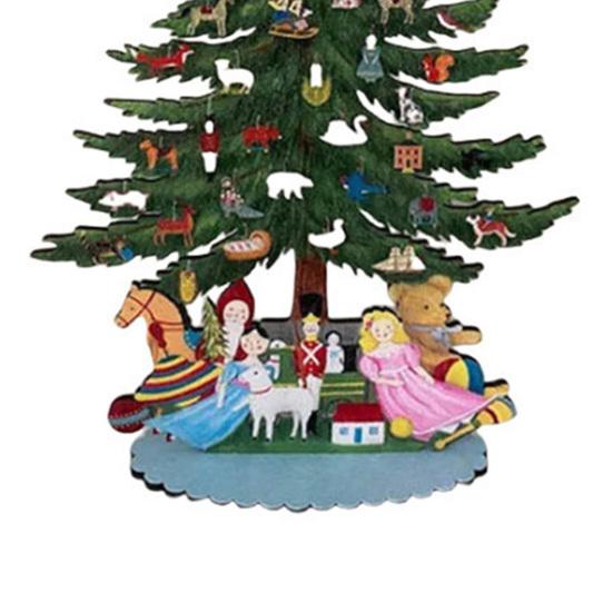 10 Inch Wooden Mini Christmas Tree Handmade 3D Xmas Tree Tabletop Centerpiece with Angel Topper for Home Office Mantel Decor