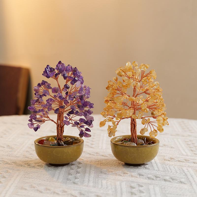 Natural Crystal Money Tree of Life Home Office Decoration Ornament