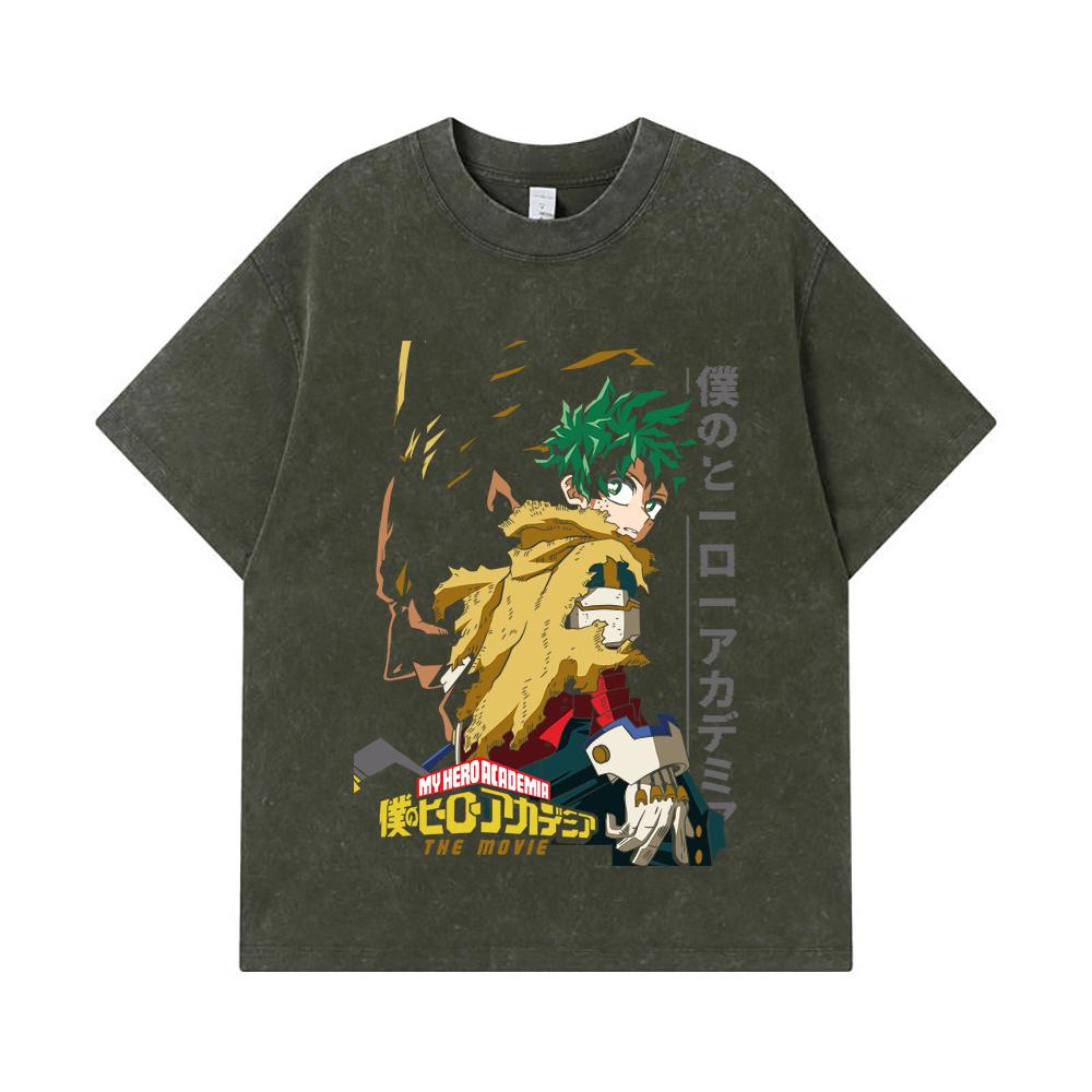 275 GSM Washed T-shirts 100% Cotton My Hero Academia V25 Deku Print Unisex Heavy Cotton T Shirt