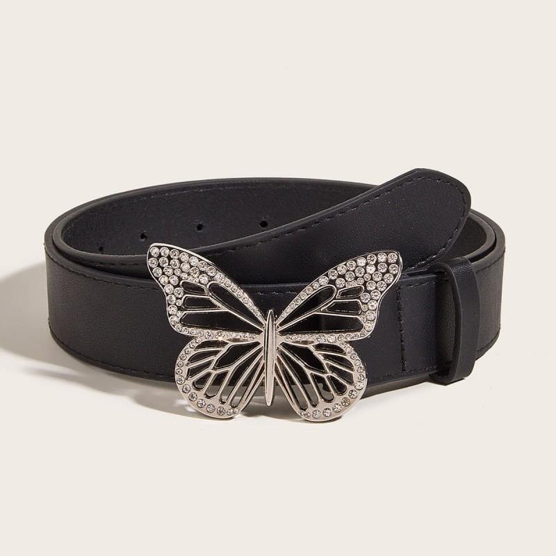 

Durable Metal Stylish Fastening Big Butterfly Waist Belt In Black White Leather Pink Black Leather