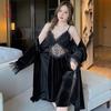 Golden velvet sexy long dress women's autumn and winter home pure desire large size suspender lace temptation suit