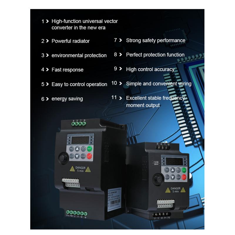 220V 0.75/1.5/2.2/4KW pentru unitatea de frecvență variabilă Controler de viteză trifazic Invertor Motor VFD Invertor