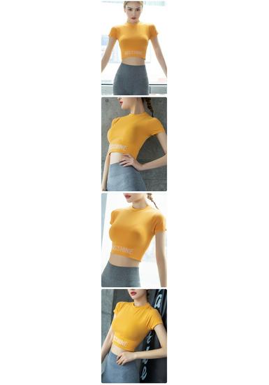 Women's Sexy Short-Sleeve Fitness Yoga Top - Breathable, Sweat-Absorbent, Waist-Revealing Shirt for Autumn Workouts