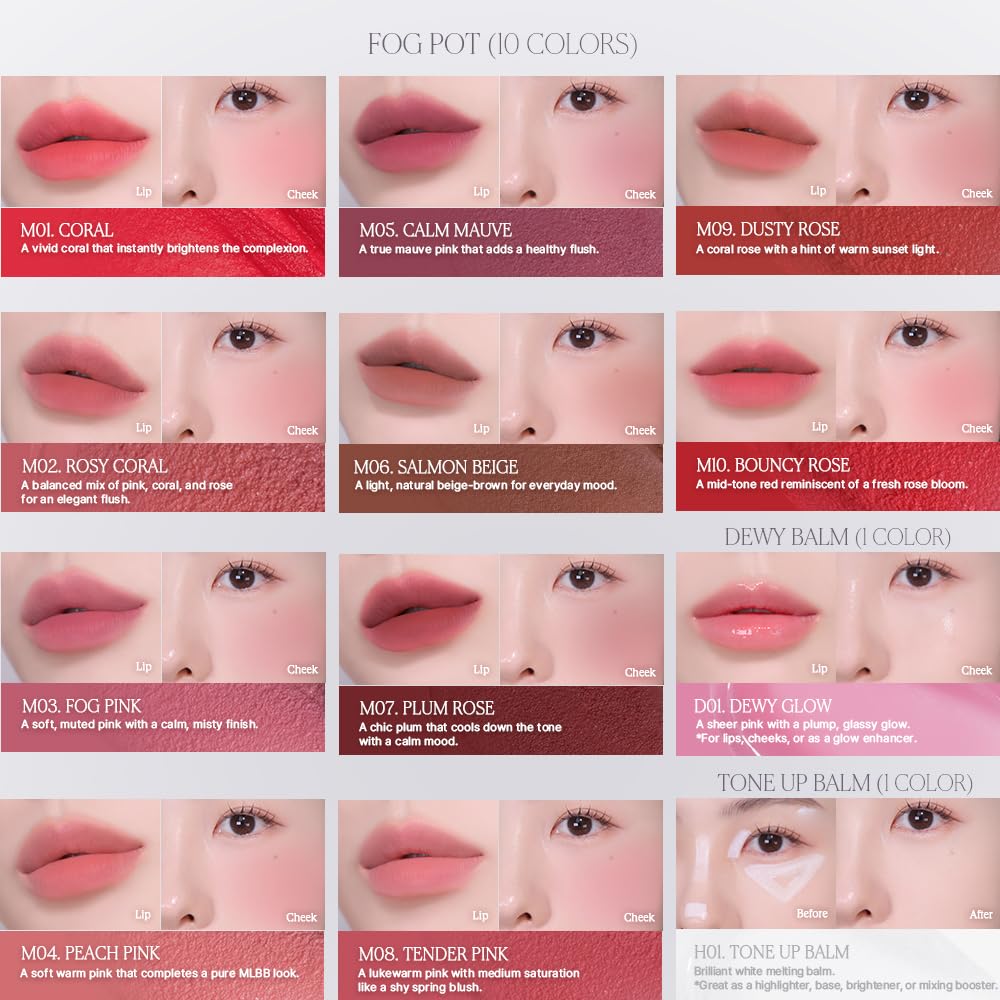 Heart Percent Dote On Mood Custom Lip Cheek Fog Pot Lip Color M03 Fog Pink & Single, Multi-Use & Blush,