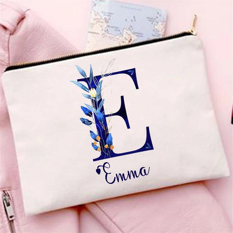 Personalised Bridesmaid Makeup Bag Custom Letter with Name Cosmetic Case Female Toiletry Storage Pouch Purse Wedding Bride Gift