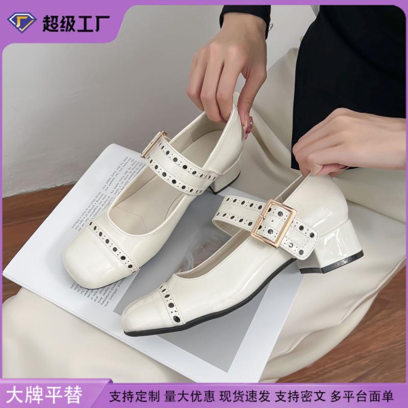 2025 spring new rivet Mary Jane shoes women's comfortable shallow mouth single shoes with French high heels women's outer wear