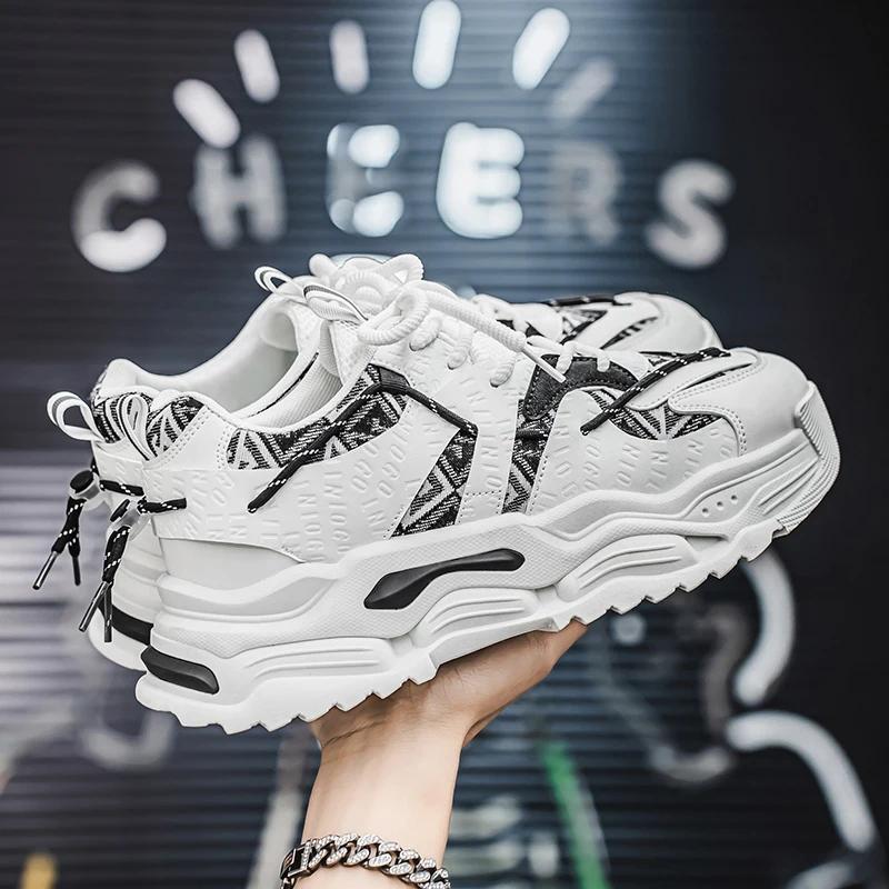 Fashion Men's Sneakers Luxury Brand Leather Casual Shoes Trend Skateboard Shoes for Men Lace Up Platform Vulcanize Shoes Tenis Masculino