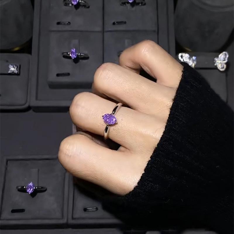 Minimalist Purple Water Drop Rhinestone Ring - Exquisite, High-End Index Finger Accessory