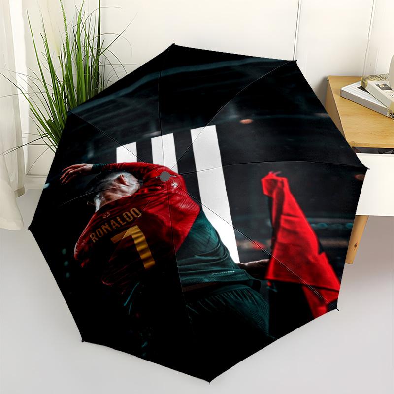 Ronaldo's Champions League Journey Automatic Umbrella Folding Umbrella with 8 Ribs Durable Plastic & Iron for Outdoor Daily Use