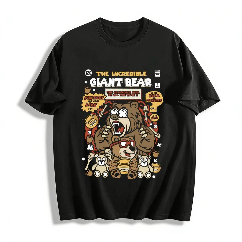 

The Incredible Giant Bear Graphic Tee Funny Bear Monster Print Top Pure cotton T-shirt XXS