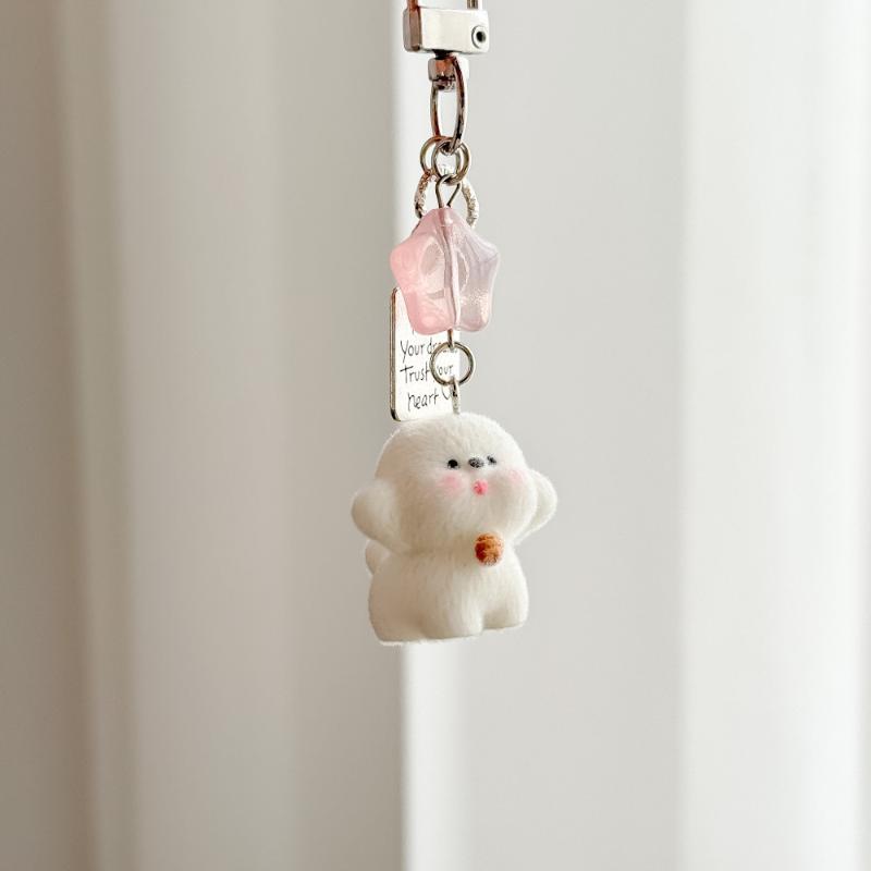 Flockad Tecknad Nyckelring Sött Djurhänge Väskdekoration Nyckelring Telefonkedja Snodd