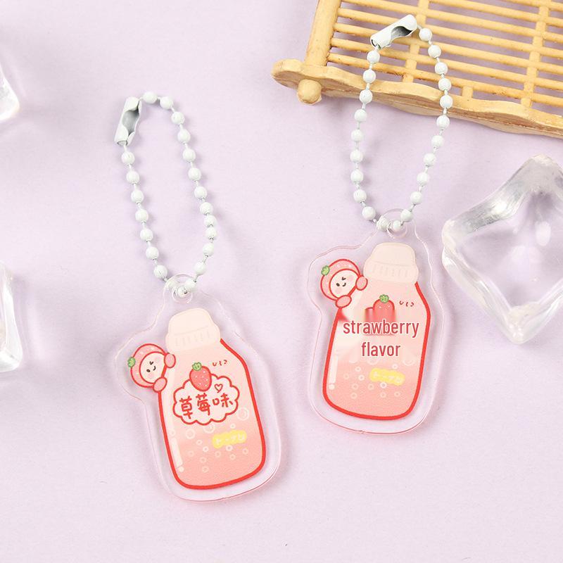 Korean Style Cartoon Drink Bottle Acrylic Keychain - Fun Pendant for Students