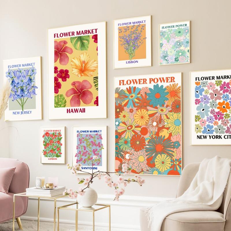 Santorini Hawall Flower Market Abstract Vintage Posters And Prints Aesthetic Art Wall Canvas Painting Room Home Bar Cafe Decor