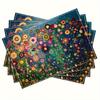 Of 4 Placemats Featuring Gustav Klimt'S Floral Designs, Stylish Printed Patterns, Faux Linen Table Mats Suitable for Dining, Kitchen 12.0X18.0 Inch.