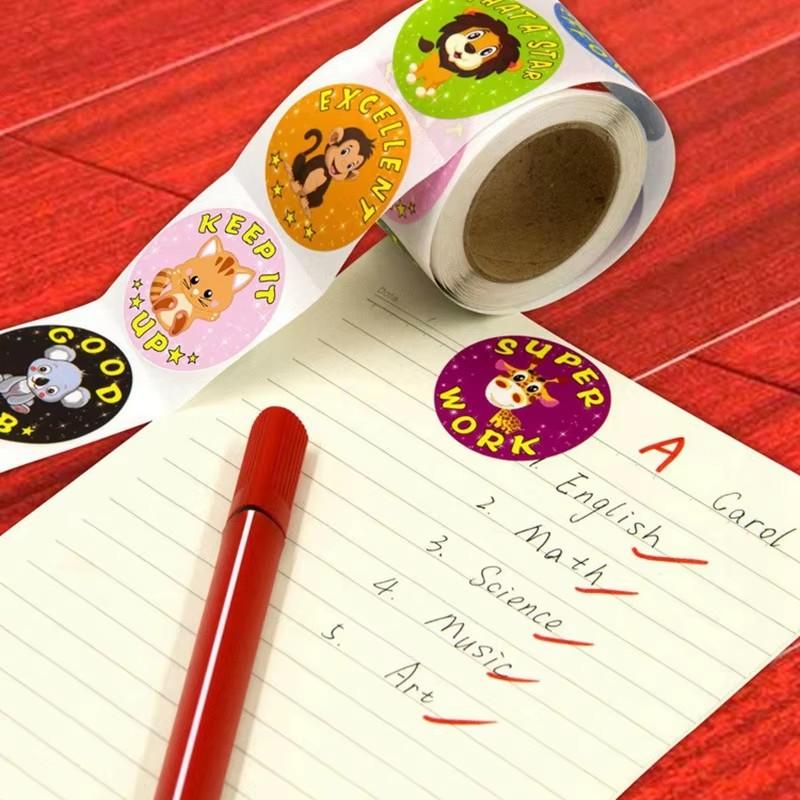 2~8roll Roll Up Stickers 500sheet/roll School Teaching Incentive Supplies Rolling Animal Sticker DIY Gifts Label Decoration TMZ