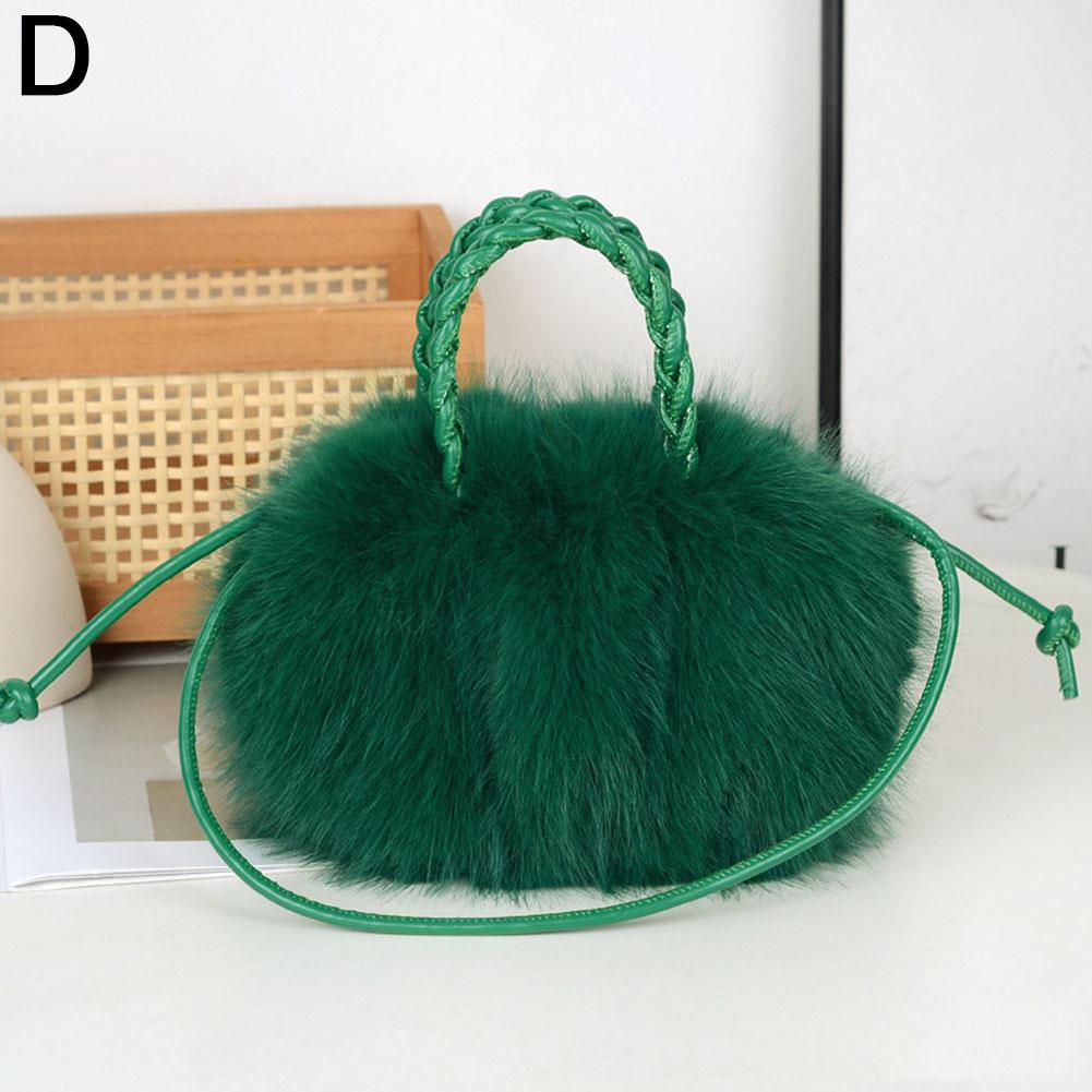 Cute Pumpkin Bag Faux Fur Tote Bag Women's Bucket Plush Luxury Design Ladies Handbags Soft Winter Crossbody Shoulder Bags