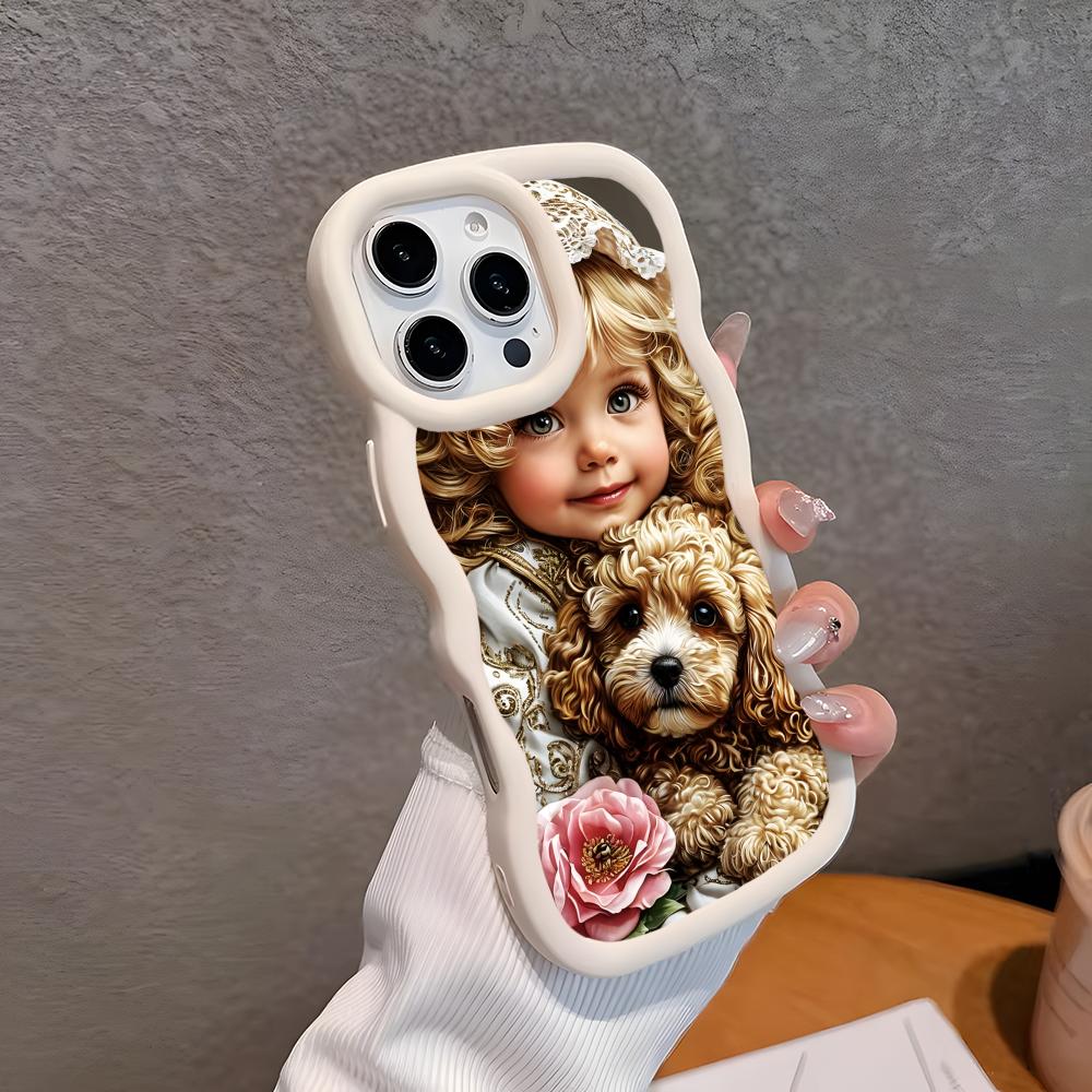 

Girl Dog Puppy Wavy Edge TPU Mobile Phone Case for iPhone 17 16 15 14 13 12 11 Air Pro Max Plus Colorful Cover iPhone 12
