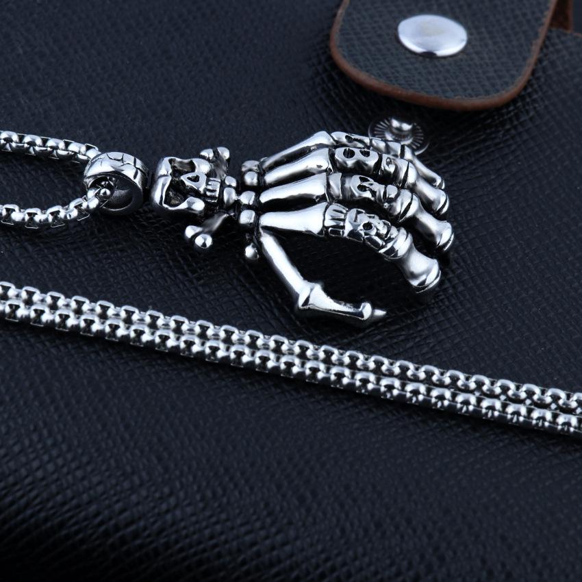 Skull Hand Pendant Necklace For Men Women Vintage Copper Color Skeleton Stainless Steel Chain Hip Hop Jewelry Halloween Gifts