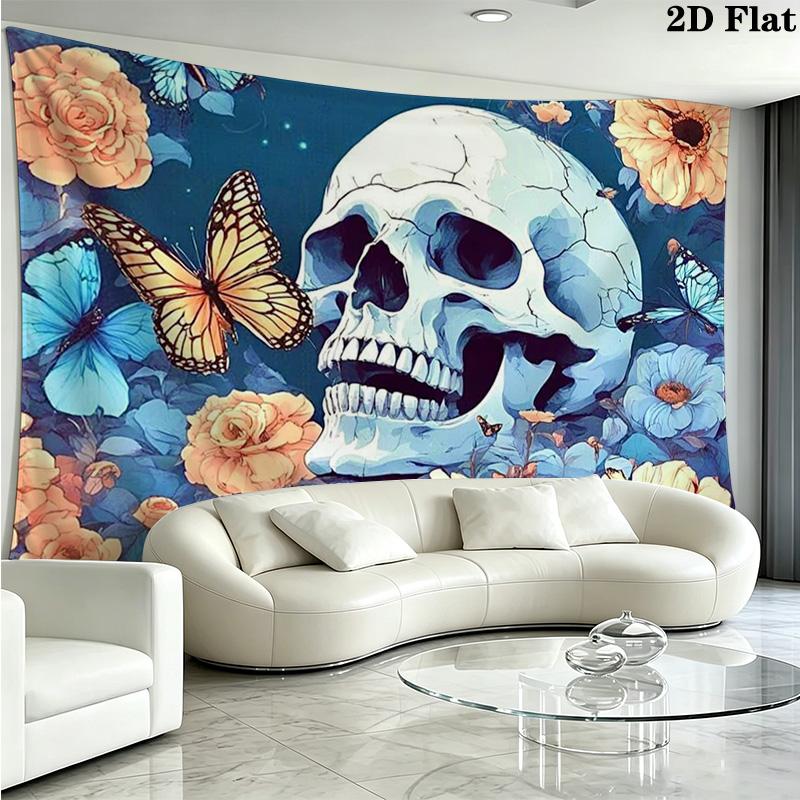 Skull and Butterfly Wall Tapestry Aesthetic Wall Hanging Printed Fabric Blanket Decorative Tapestries for Bedroom Living Room Home Decor