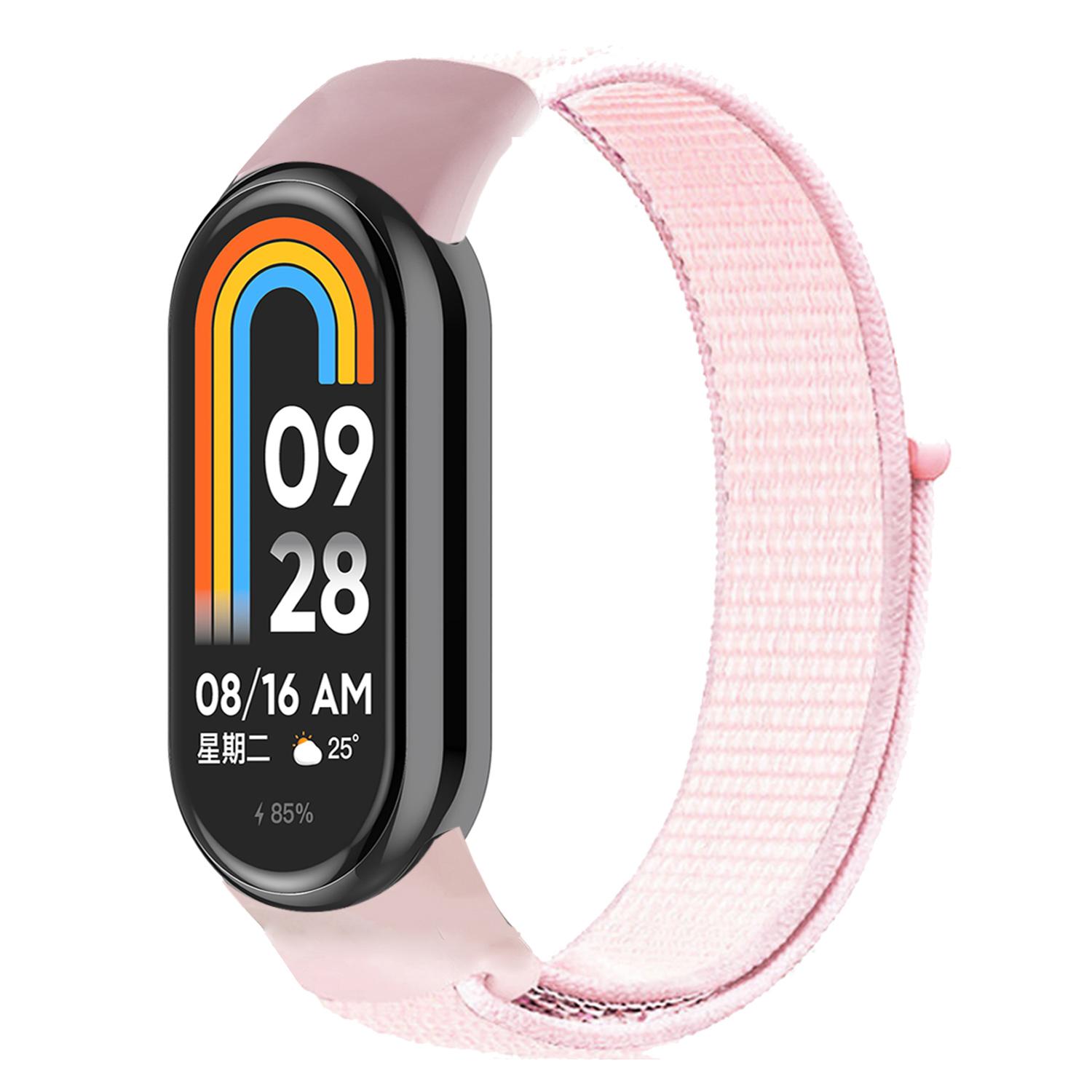 

For Xiaomi Smart Band 9 NFC/9/8 NFC/8 Soft Nylon Watch Band Adjustable Sport Wrist Strap Pearl Pink