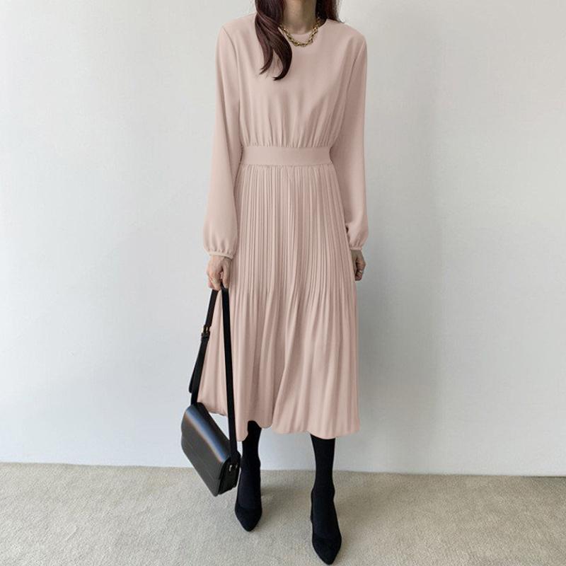 ZANZEA Abito casual da donna a maniche lunghe con scollo tondo tinta unita