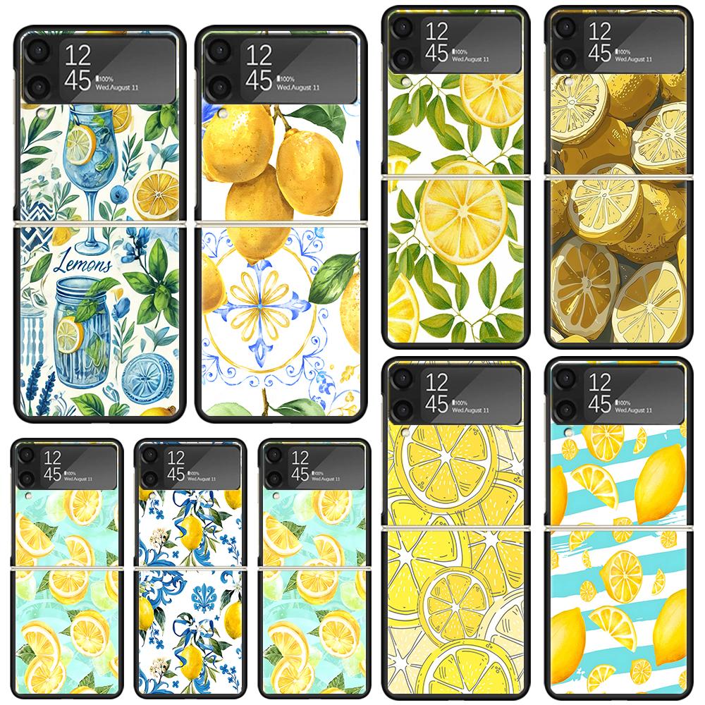 Summer Fruits Lemon Phone Case Cover for Samsung Galaxy Z Flip 7 6 5 4 3 5G Flip3 Flip4 Flip5 ZFlip6 ZFlip7 Black Fundas Clear G